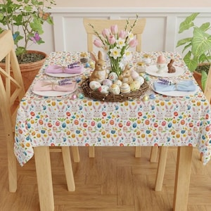 Nappe de Pâques, imprimé lapin et oeuf, décoration de fête du printemps, nappe colorée, nappe pour salle à manger de fête, décoration de maison de vacances