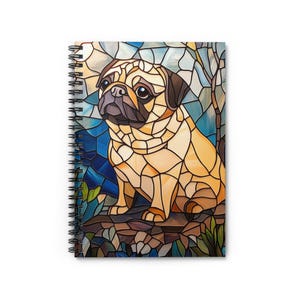 Cuaderno espiral de Pug: diario infantil, útiles escolares, diseño digital de vitrales, regalo de vuelta al cole, regalo para amantes de los perros.