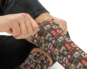 Patchwork Christmas Socks , Holiday Quilt Pattern Socks,  made from polyester and spandex