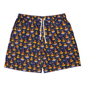 Fun Rubber Duck Print Swim Shorts for Summer, Beachwear, Pool Party Essentials, Vacation Outfit, Gift for Him/Her