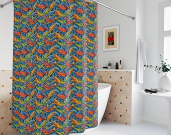 Colorful Fish Shower Curtain , Ocean Sea Life Bathroom Decor, Gift For Fisherman