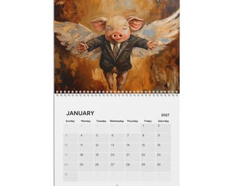 Pig Calendar 2027 Wall Calendar, Animal Lover Gift, Organizational Planner, Cute Farm Animal Calendar, Yearly Calender, Teacher Calendar