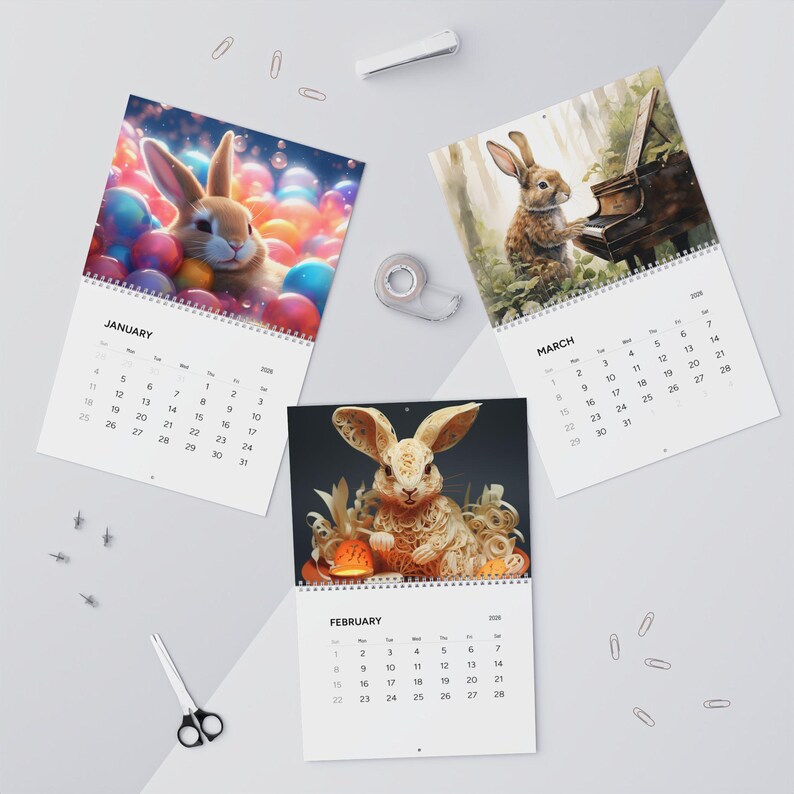 Ceramic Rabbit Calendar Rabbit Calendar 2026 - Cute Funny Bunny Wall Calendars for Home Office ...