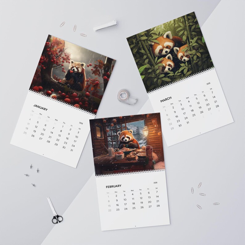 Red Panda Calendar (2026) - Wall Calendars, Cute Animal Art, Monthly ...