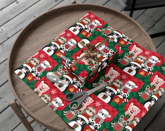Cute Animal Christmas Gift Wrap, Festive Holiday Wrapping Paper