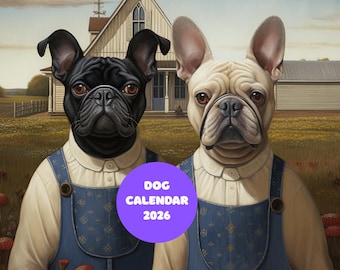 Calendario de pared 2026 con perros divertidos, regalo de arte de cachorros