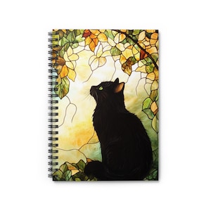 Cat Spiral Notebook - Cute Black Kitty Journal for Cat Lovers, Kawaii Ruled Line Notebook, Back to School Gift, Stationery Supplies, Diary