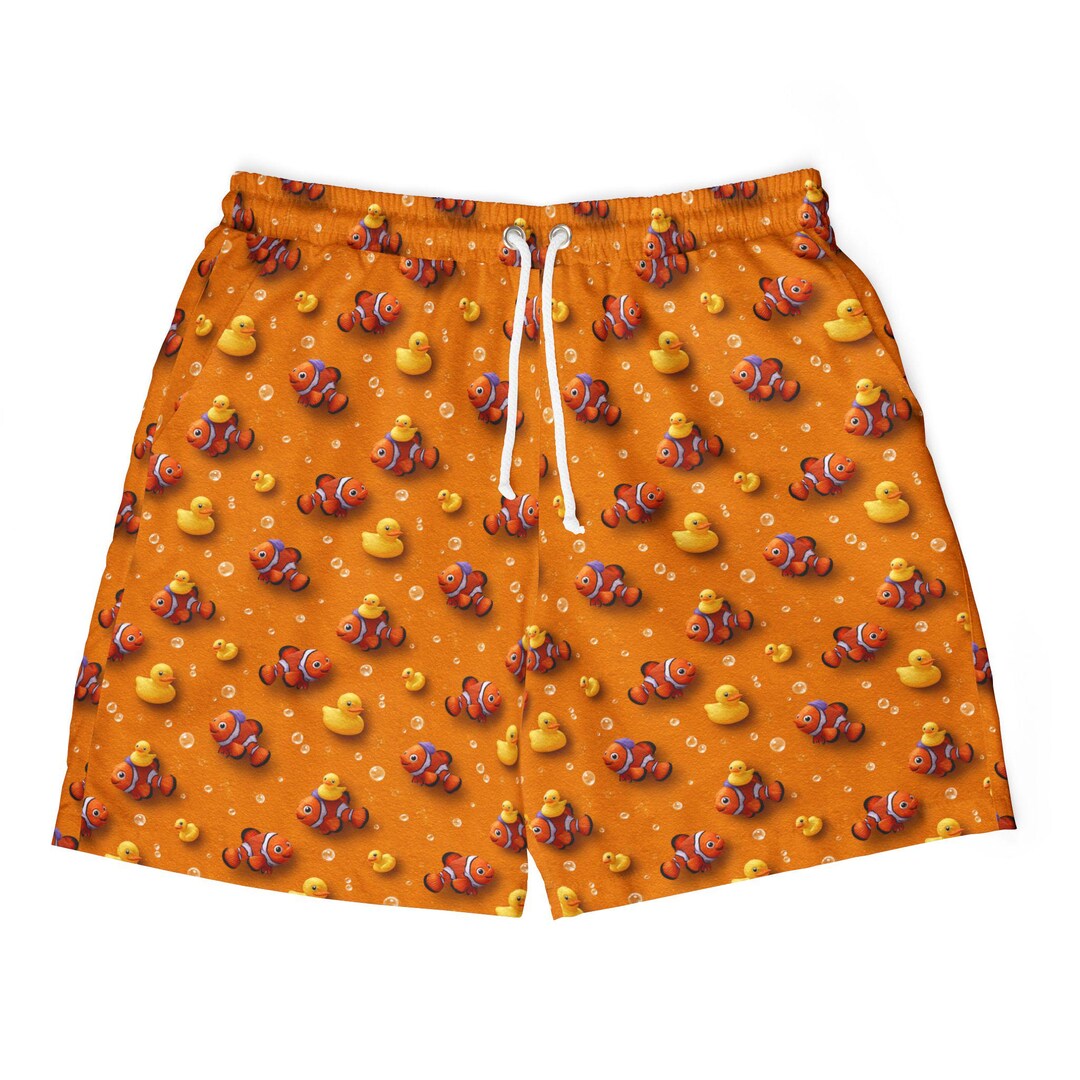 Rubber Duck & Clown Fish Swim Trunks: Funny Print, Pool Party Ready - Etsy