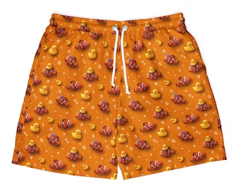 Rubber Duck & Clown Fish Swim Trunks: Funny Print, Pool Party Ready