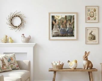 Cute Bunny Poster, Three Bunnies Wall Art, Easter Home Decor, Bunny Lover Gift, Kids Room Decor, Spring Wall Art, Easter Gift