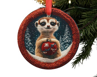Meerkat Christmas Ornament, Knitted Digital Design, Animal Lover Holiday Decor