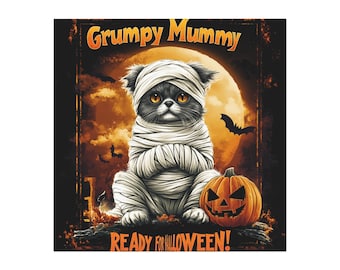 グランピーキャットのミイラマグネット：面白いハロウィン冷蔵庫飾り