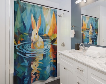 Modern Rabbit Art Shower Curtain, Animal Bathroom Decor