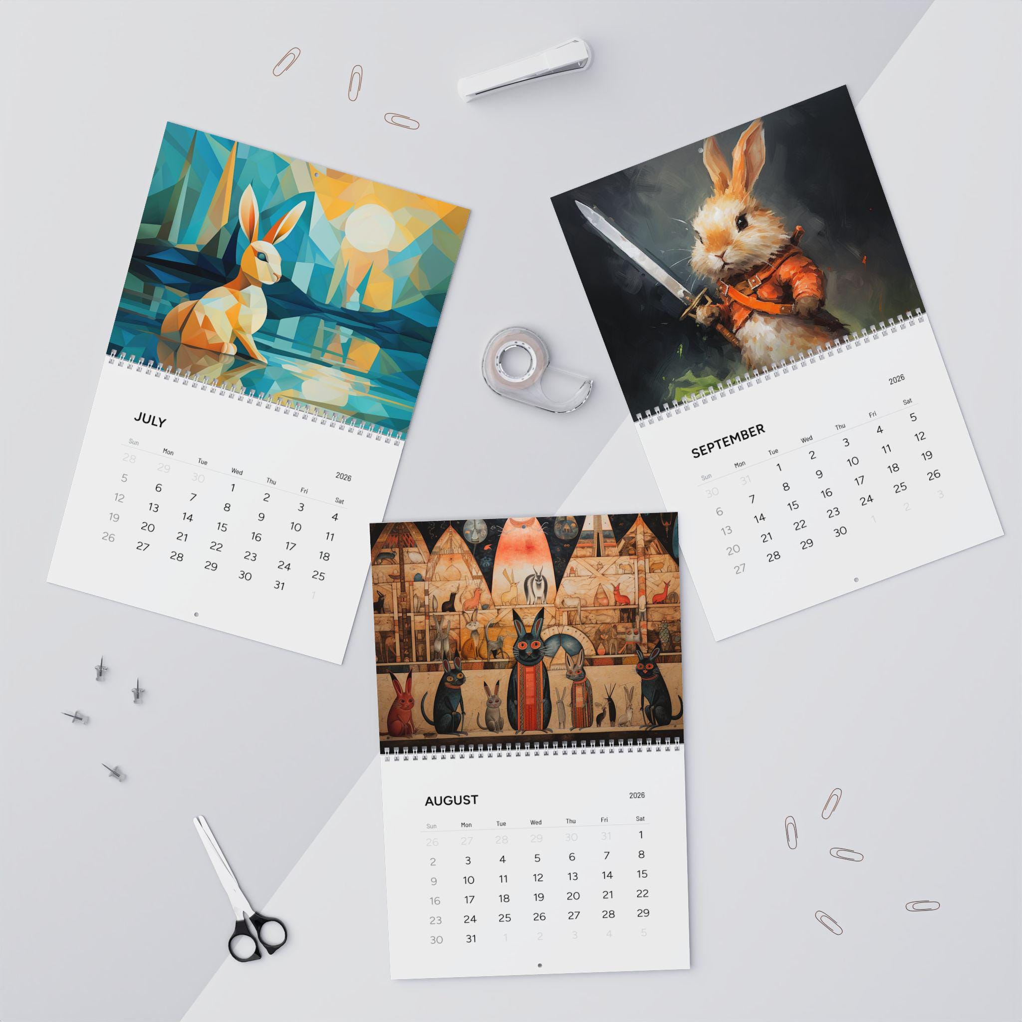 Ceramic Rabbit Calendar Rabbit Calendar 2026 - Cute Funny Bunny Wall Calendars for Home Office ...