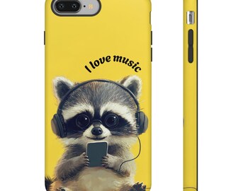 Phone Case, Cute Raccoon Design, Protective Cover, Yellow Color, Animal Lover Gift, Unique Tech Accessory, Phone Cover For Kids