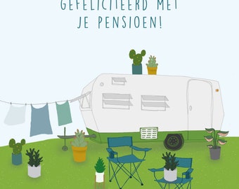 Greeting card - Pension with caravan and plants and chairs