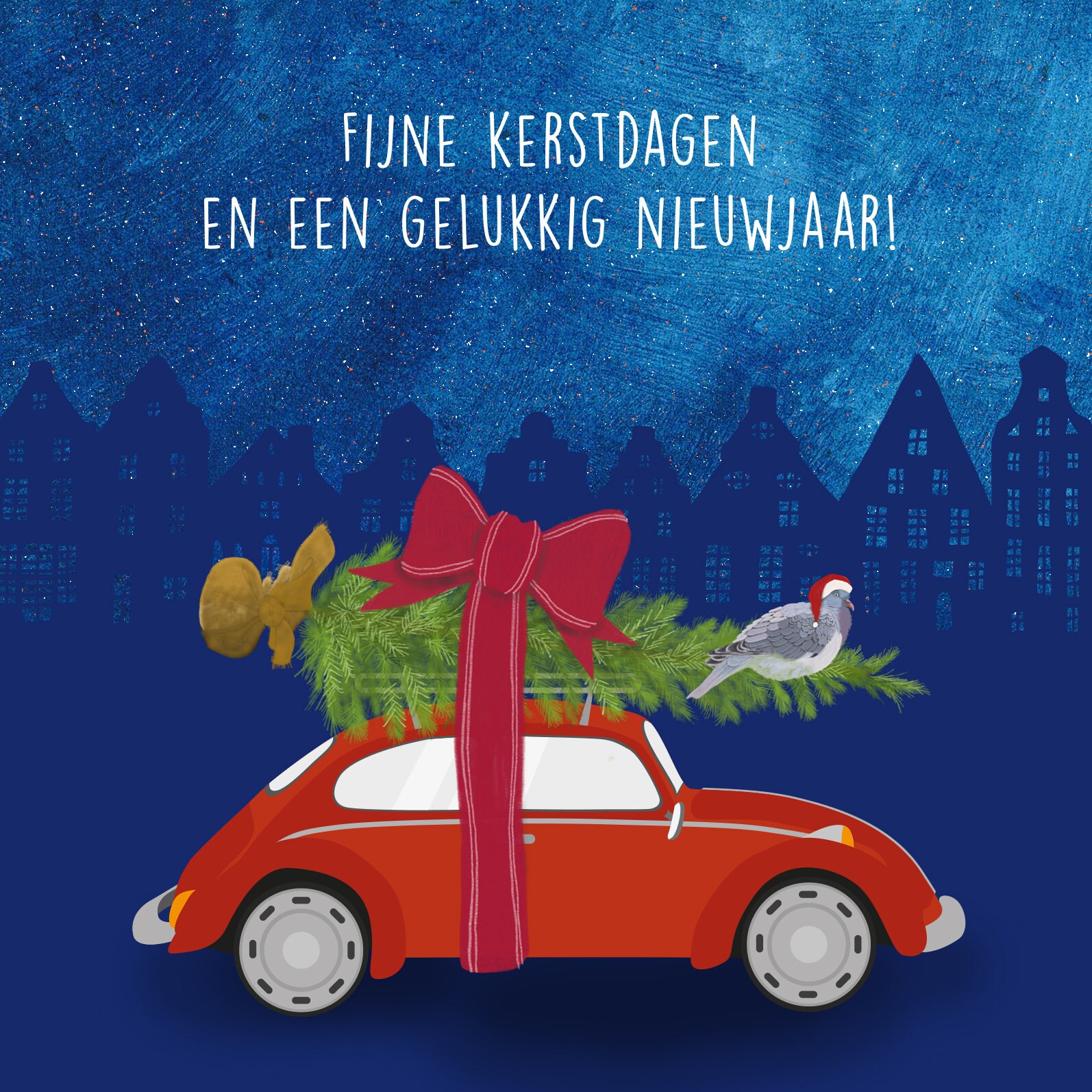 Carte de vœux NOËL Voiture avec arbre et pigeon | Etsy