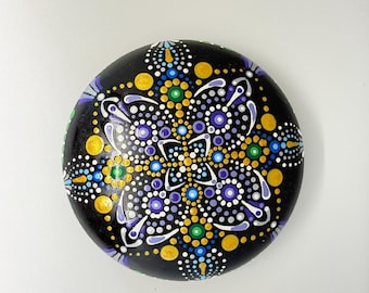 Mandala stone painted rocks, meditation rocks, dot art rocks, desk accessories. Paper weight. Gift for her, yoga lover gift,