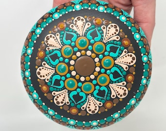 Mandala stone painted rocks, meditation rocks, dot art rocks, desk accessories. Paper weight. Gift for her, yoga lover gift,