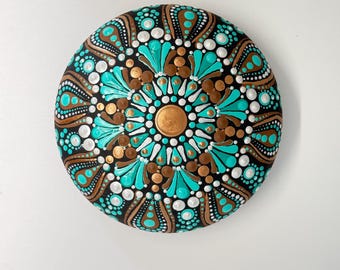 Mandala stone painted rocks, meditation rocks, dot art rocks, desk accessories. Paper weight. Gift for her, yoga lover gift,