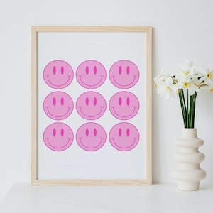 Pink Smiley Face. Smile happy. Art print Printable wall decor Inspirational quote Poster art. digital download downloadable. Office design