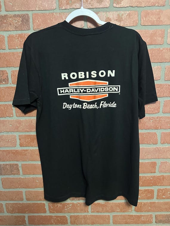 1980s Robison Harley Davidson Daytona Beach Florida Black Pocket T 