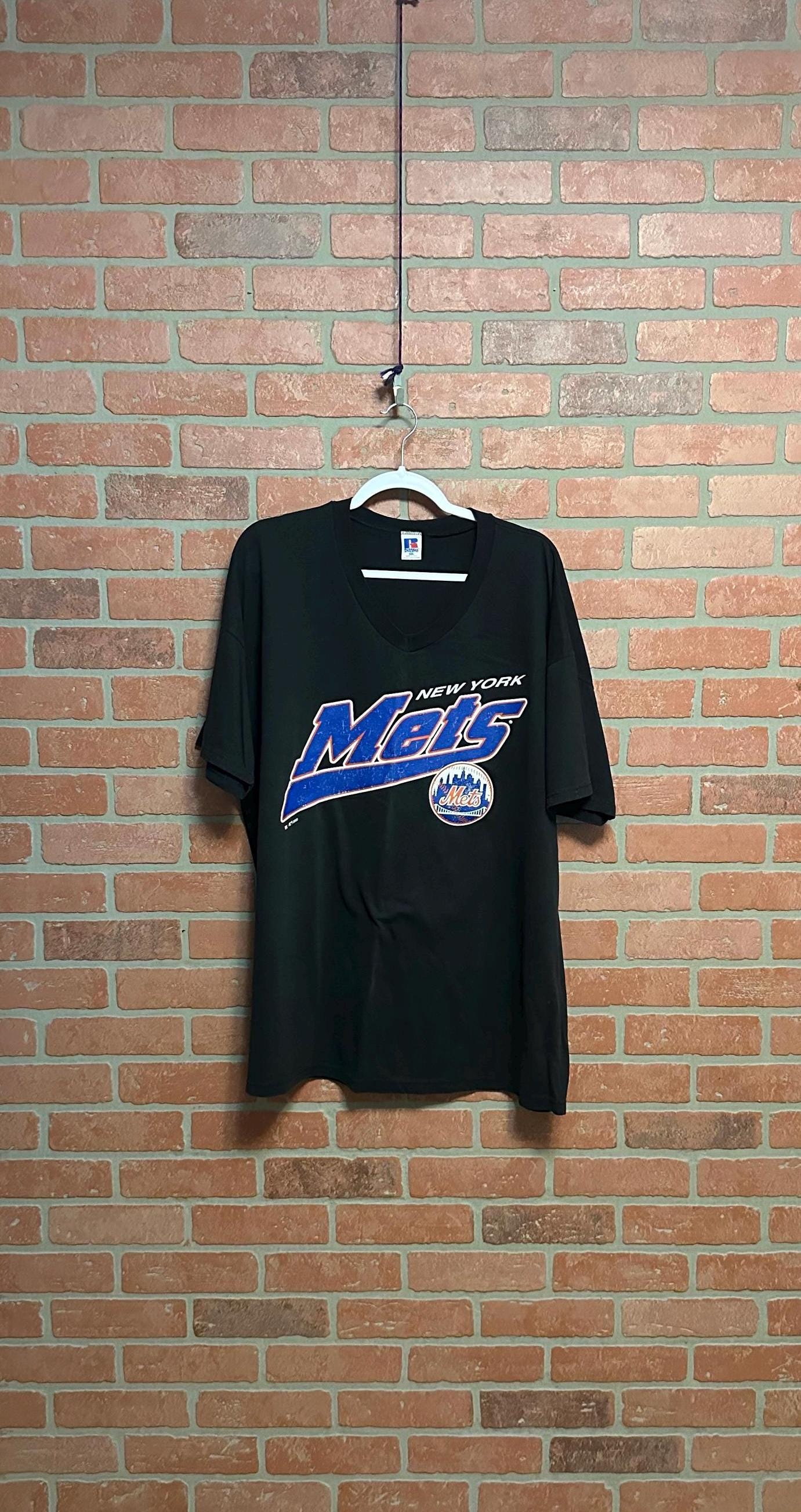 2000 Russell Athletic XXL New York Mets Black T Shirt V-neck USA