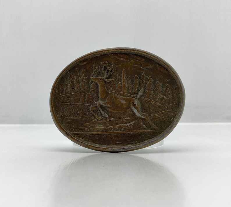 Vintage Solid Brass Leaping Forest Buck Belt Buckle