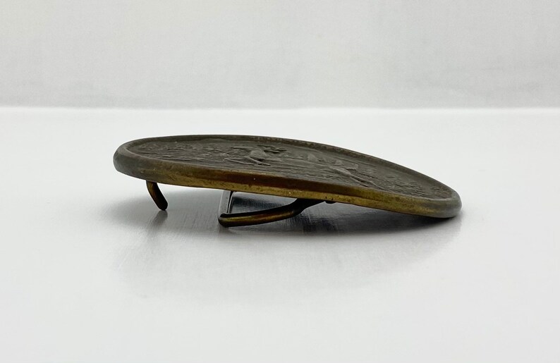 Vintage Solid Brass Leaping Forest Buck Belt Buckle