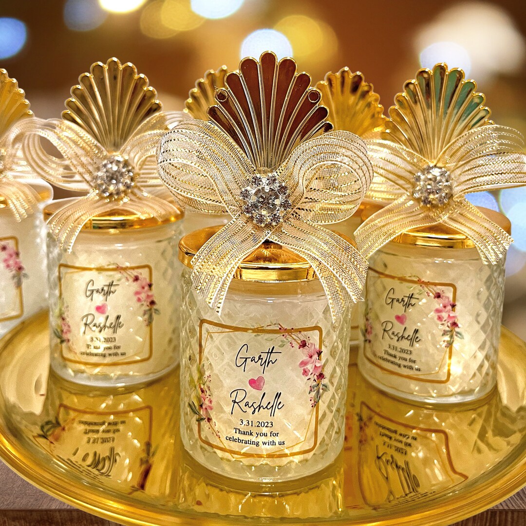 Elegant Personalized Wedding Candle Favors, Bridal Party Favors, Luxury ...