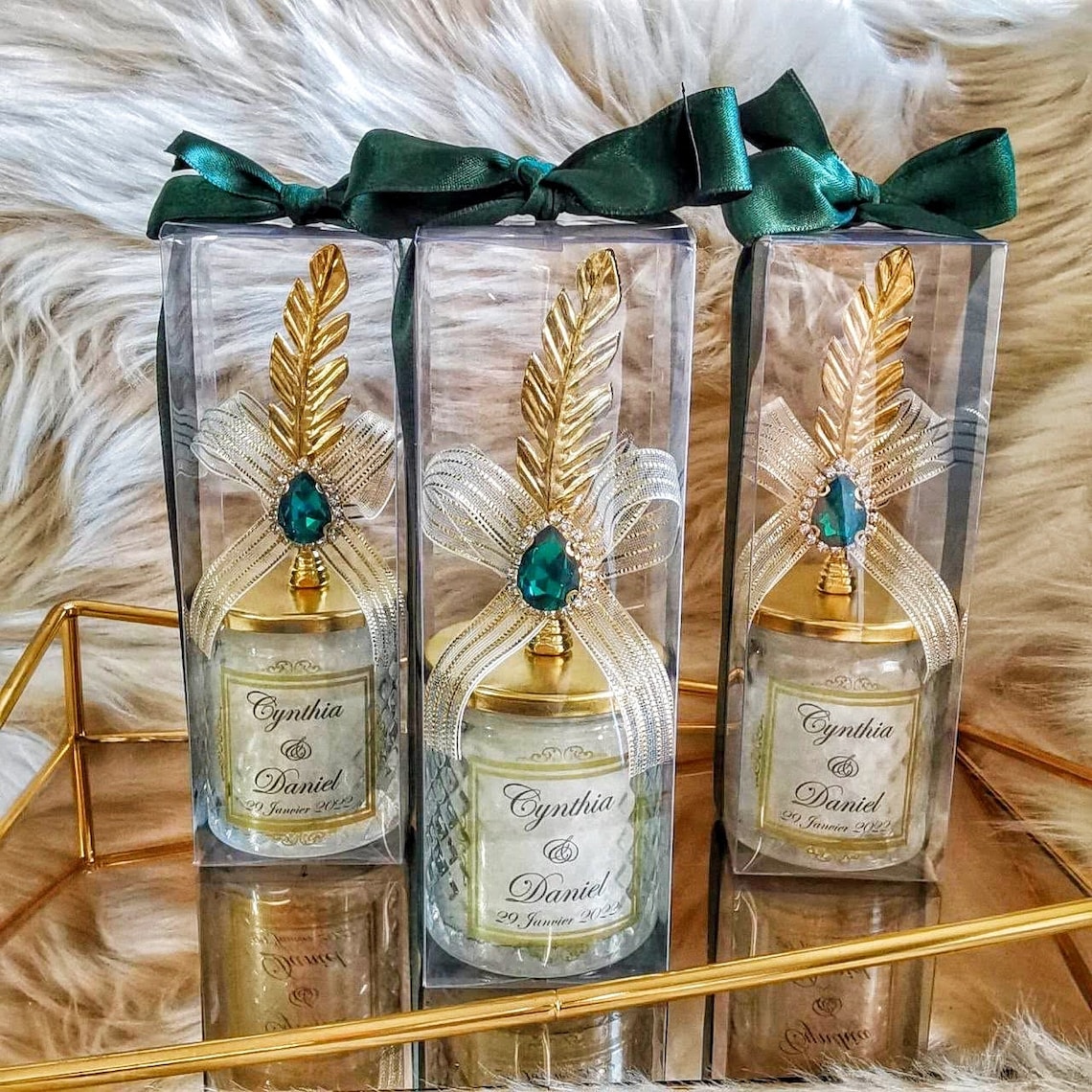 Unique Emerald Wedding Candle Favors, Baptism Favors, Personalized Wedding Thank You Favors for Guests in Bulk, Quinceanera Favors