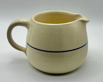 Vintage stoneware creamer | cream & cobalt blue stripe | cottagecore farmhouse pitcher