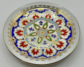 Kütahya Porselen Decorative Plate | Ottoman Floral Cobalt Blue Gold (5 3/8")