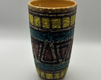 Vintage Mid Century Italian Lava Glaze Multi Color Geometric Vase