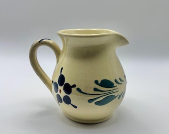 Vintage Soufflenheim Pottery Creamer, Henri Siegfried French Alsatian Pitcher, Hand Painted Blue Green Floral, Authentique Label