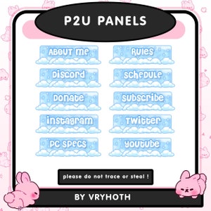 x10 Twitch Panels Blue Cloud Cute Kawaii Streamer Weiß