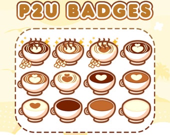 P2U Coffe set brown chocolate badges Love Sub & Bit badges | Twitch Graphics for Streamers Kawaii / Cute sub badges /