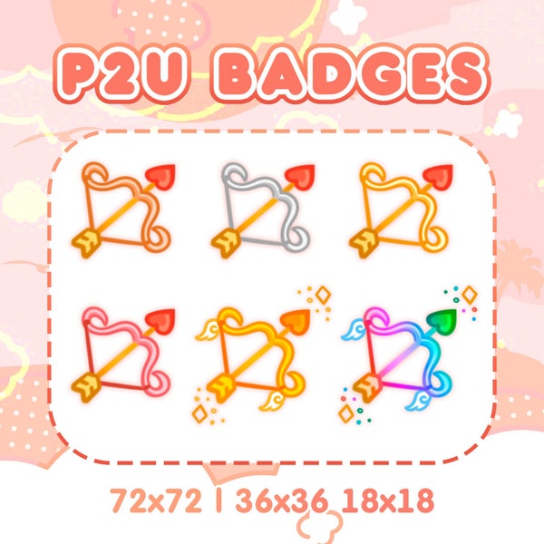 P2U Cupido's Bow Saint Valentine Romance Girl Love Sub & Bit badges | Twitch Graphics for Streamers Kawaii / Cute sub badges Badges