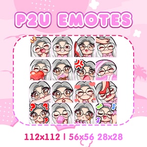 P2U Chibi Girl Emotes White Platinum Hair Brown Eyes Fair Skin Glasses | Chibi Girl Twitch Emotes Pack Cute Discord | Gaming | Kawaii |