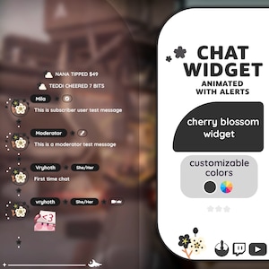 P2U Customizable Chat Widget Cherry Blossom Sakura Black Stream Chatbox Cute Streamelements l Widgets for streamers l Custom Twitch Premade