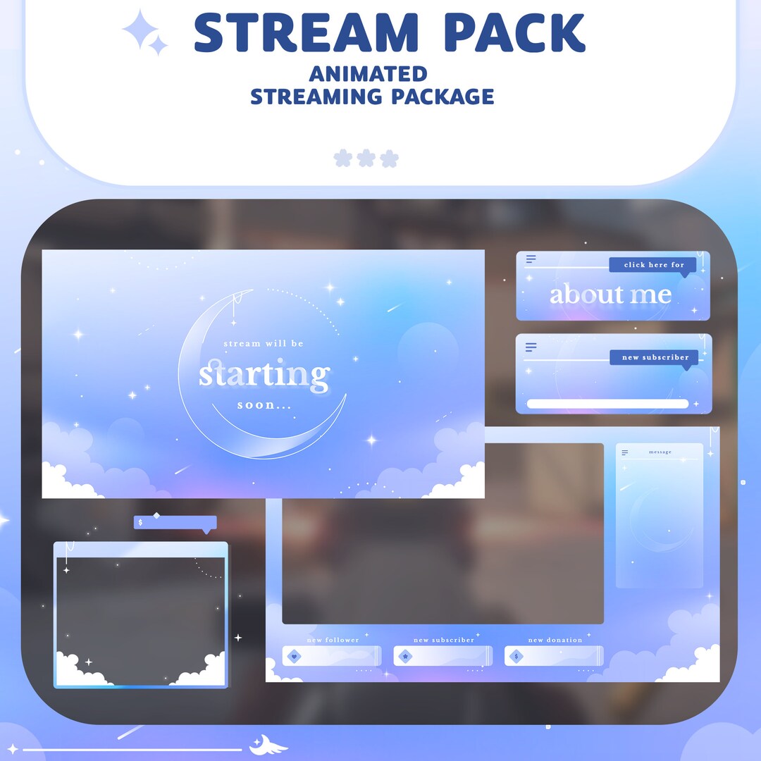 Animated Blue Cloud Stream Pack: Screens, Overlays, Alerts (P2U Digital ...