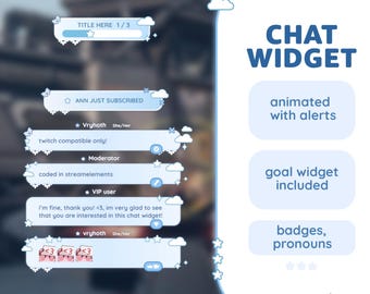 Cute Cloud Stream Chat Widget, Kawaii Blue Goal Overlay (Digital Download)
