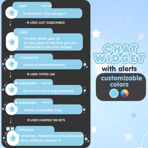 P2U Customizable Chat Widget Cherry Blossom Blue Sakura Stream Chatbox Cute Streamelements l Widgets for streamers l Custom Twitch Premade