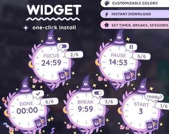 Witch Pomodoro Timer Widget | Customizable Stream Overlay (StreamElements, OBS)