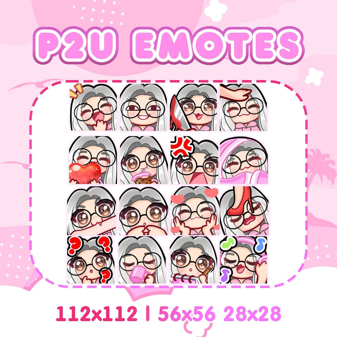 P2U Chibi Girl Emotes White Platinum Hair Brown Eyes Fair Skin Glasses