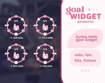 P2U Pink Rabbit Bunny Melo Round Goal Widget Kawaii Bunny Kitty Cute Stream Cute Streamelements l Widgets for streamers l Custom Twitch