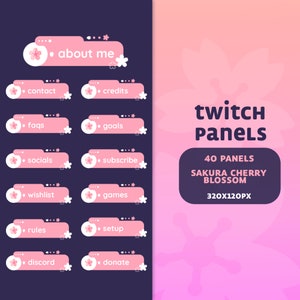 桜 さくら 40 パネル ピンク Twitch フラワー l ストリーム キュート l ストリーマー向けストリーミング パック l オーバーレイ l Twitch パネル l Twitch グラフィック