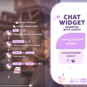 P2U Customizable Chat Widget Cherry Blossom Sakura Purple Stream Chatbox Cute Streamelements l Widgets for streamers l Custom Twitch Premade