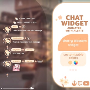P2U Customizable Chat Widget Cherry Blossom Sakura Cream Pastel Chatbox Cute Streamelements l Widgets for streamers l Custom Twitch Premade