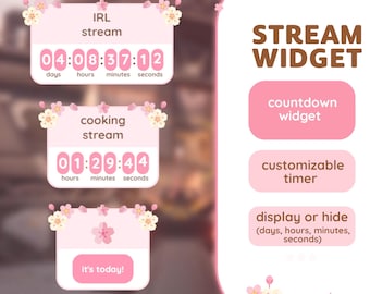 P2U Countdown Timer Widget Pink Cherry Blossom Flower Widget Customizable Cute Streamelements l Widgets for streamers l Custom Twitch